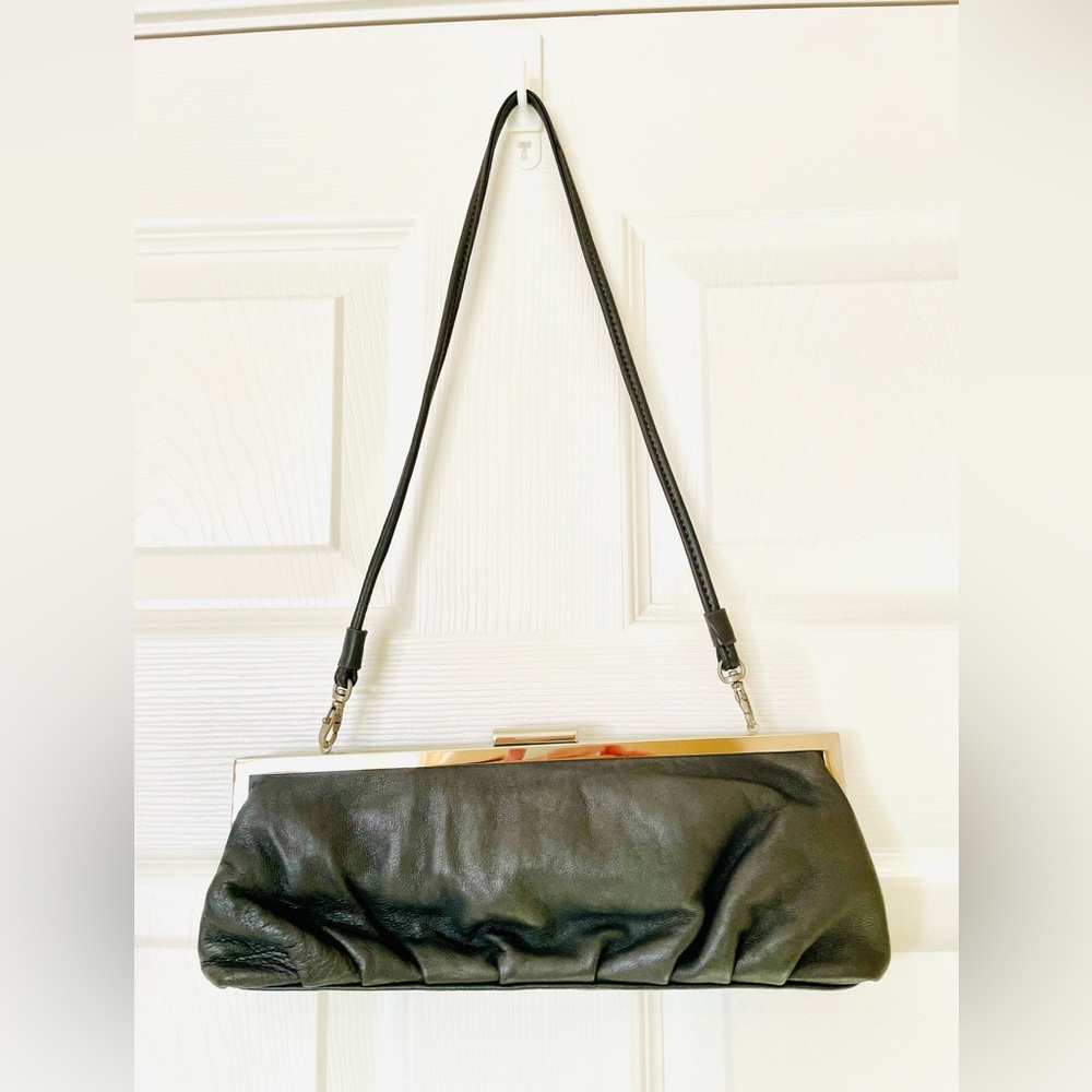 ✨ Unbranded | Retro Leather Frame Clutch / Shoulder Bag | Charcoal - Picture 2 of 2